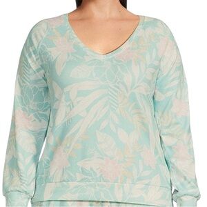 NWT PJ Salvage Pajama Top Size 2X Fleece V-Neck Long Sleeve Floral Peachy Cozy